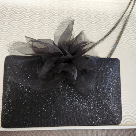 Simitri Black Angel Clutch Crossbody Evening Bag Tulle Bow - Picture 6 of 13